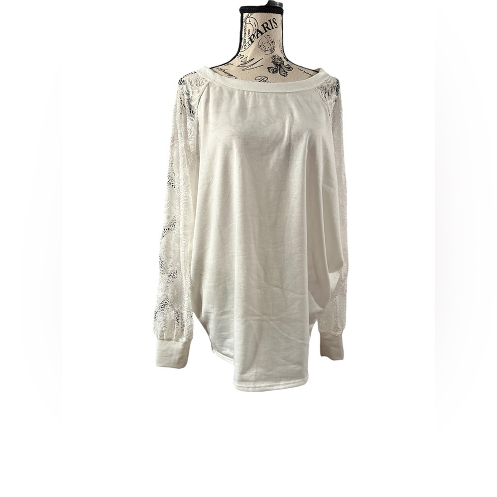BiBi NWT Lace sleeved shirt size large white with white cotton lace
